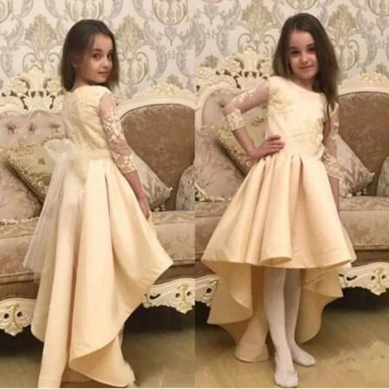 Same as image Модная Кружевная аппликация украшенная бисером ТРАПЕЦИЕВИДНОЕ ПЛАТЬЕ С Цветочным Узором для девочек милое платье для причастия с круглым вырезом и рукавом три четверти - Цвет: Same as image