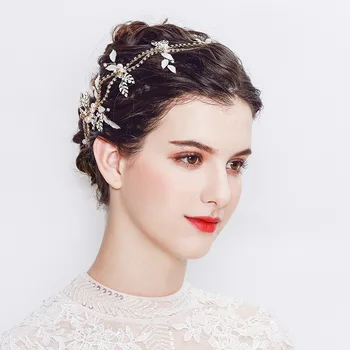 

Fashion Hair Jewelry Bride Headwear Rhinestone Women Tiara Wedding Headband Gold Hair Piece Bridal Leaf Crown Hair Accessories
