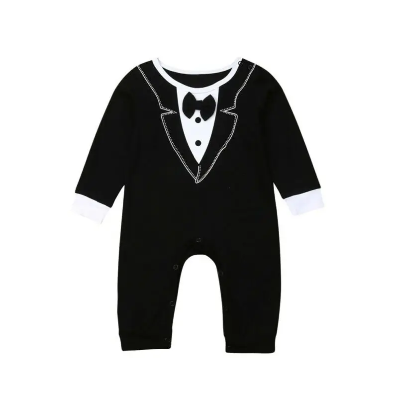 

Newborn Baby Boy Rompers Long Sleeve Wedding Party Bowtie Gentleman Romper Jumpsuits Outfit 0-18M