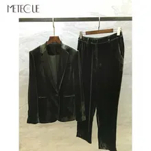 Мода Velvor Блейзер наборы для женщин темно-зеленый осень зима Модные женские женский комплект 2 шт. Блейзер и брюки пред осень