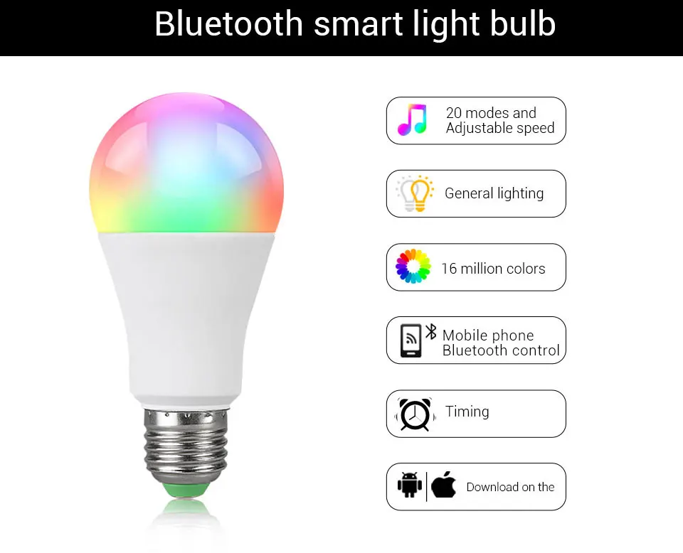 Затемняемый E27 светодиодный Bluetooth 4,0 умная лампа Wifi управление приложением RGB+ W RGB+ WW 15W AC85-265V сменный цвет