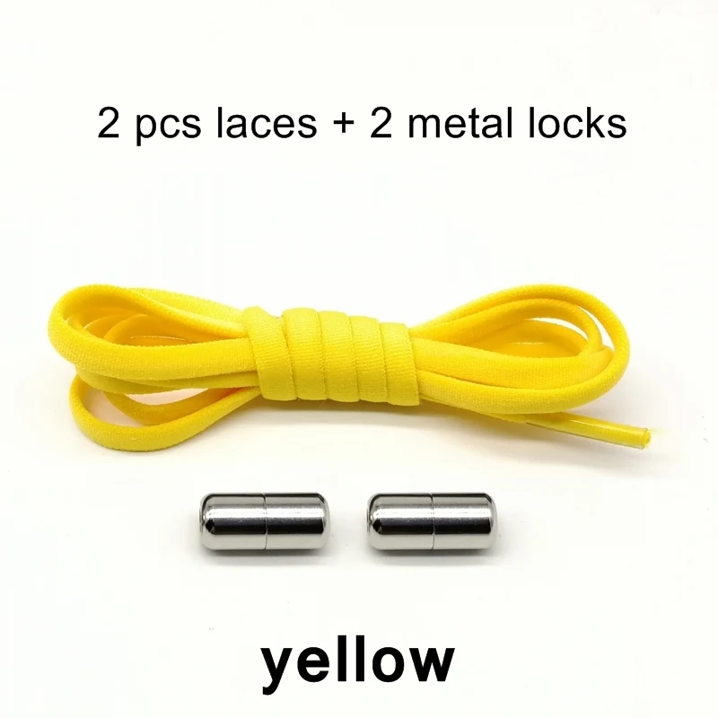 yellow 1 пара эластичных шнурков без галстука Металлические круглые шнурки для ботинок для детей Взрослые кроссовки быстрая шнурка шнурки Z023 - Цвет: yellow