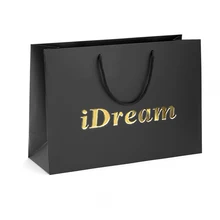 Роскошная черная сумка для покупок с логотипом на заказ напечатанная упаковка черная бумажная сумка с ручкой
