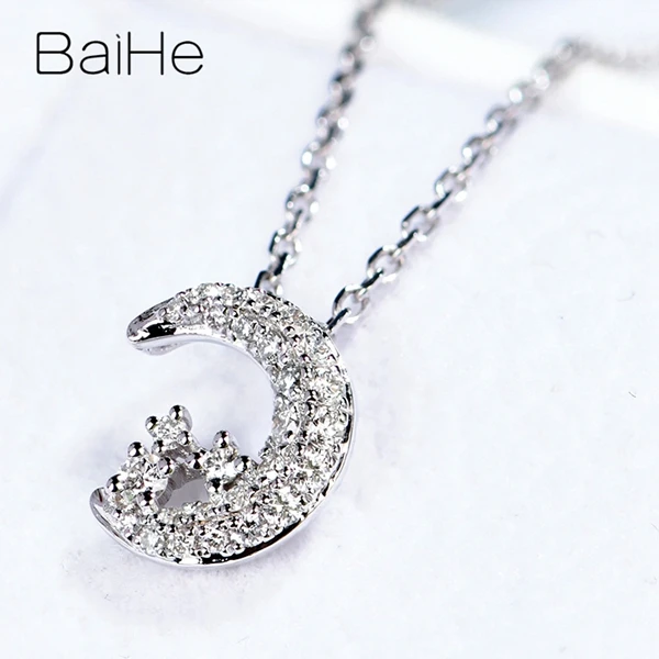 BAIHE Solid 18K белое золото Сертифицированный 0.15ct круглый натуральные Алмазы обручальные модные ювелирные изделия Подарочные ожерелья