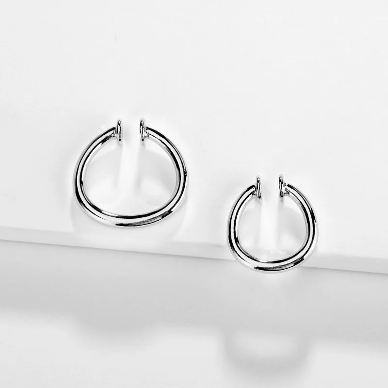 B 1set FFLACELL, новинка, 1 комплект, Преувеличенные, в стиле панк, хип-хоп, золотые, серебряные, металлические, круглые, в форме подковы, серьги-клипсы для женщин, девушек, подарок, вечерние - Окраска металла: B 1set