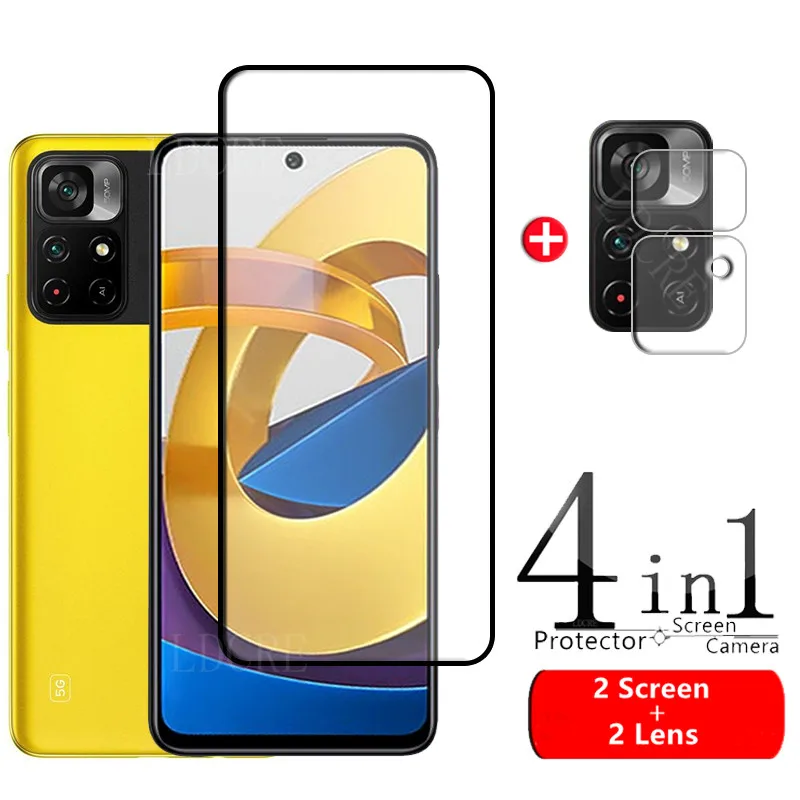 4-In-1 Per Vetro Poco M4 Pro Per Xiaomi Poco M4 Pro Vetro Temperato Full 9H Pellicola Salvaschermo Per Vetro Obiettivo Poco X3 Gt M3 M4 Pro