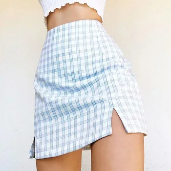 

Plaid High Waist Split Summer Womens Skirts Spring Harajuku Streetwear Women Mini Skirt 2020 A-line Fashion Ladies Zipper Skirt