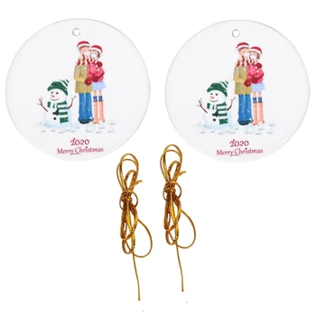 

2Pcs Christmas Gift Pendants Christmas Family Reunion Printing Pattern Ceramic Ornament Decoration
