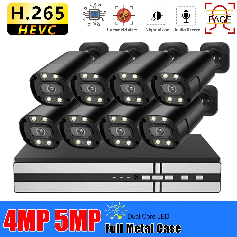 

Face Detection Cctv Camera Security System Kit Poe 4MP 5mp Surveillance Cameras Kit With Wifi Nvr 8ch Nvr Ip Recorder Video