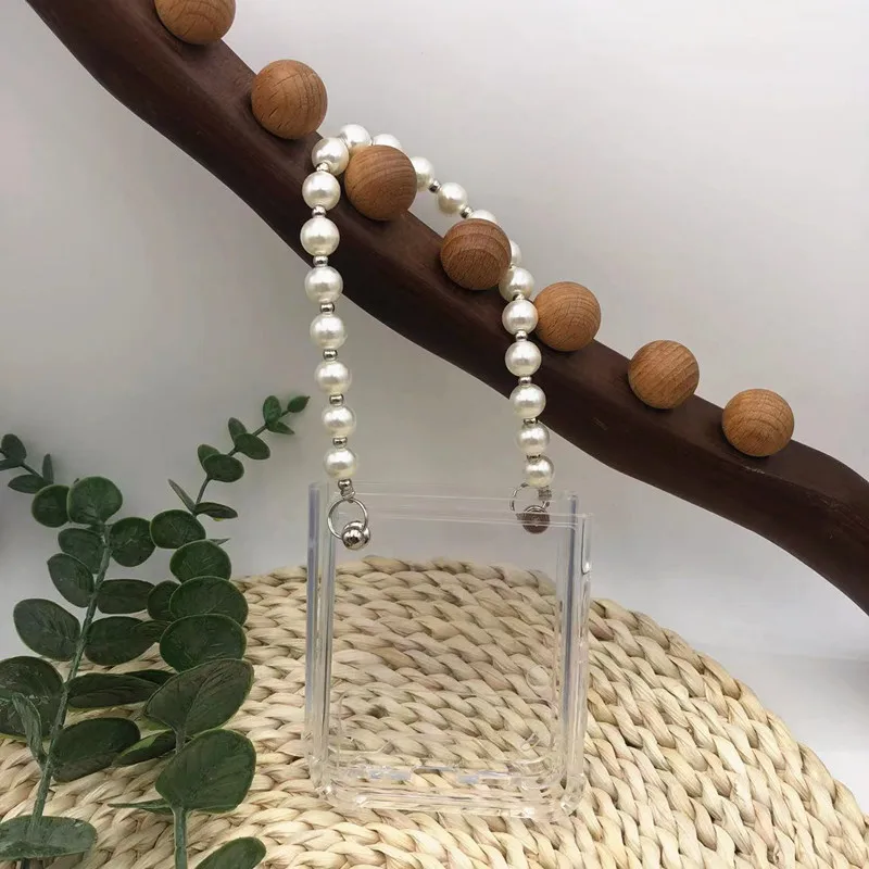 Custodia Per Telefono Con Braccialetto Di Perle Per Samsung Galaxy Z Flip 3 Zflip 4 5 Catena A Mano Trasparente Antiurto Z Flip Cover Custodia Per Tel