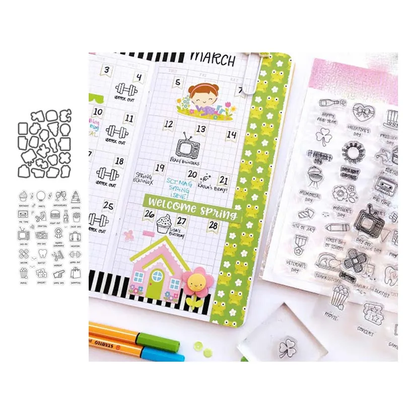 

Daily Life Sticker Icon Logo Metal Cutting Dies and Stamps for Scrapbooking Craft Stencil Card Make Album Sheet Model Template