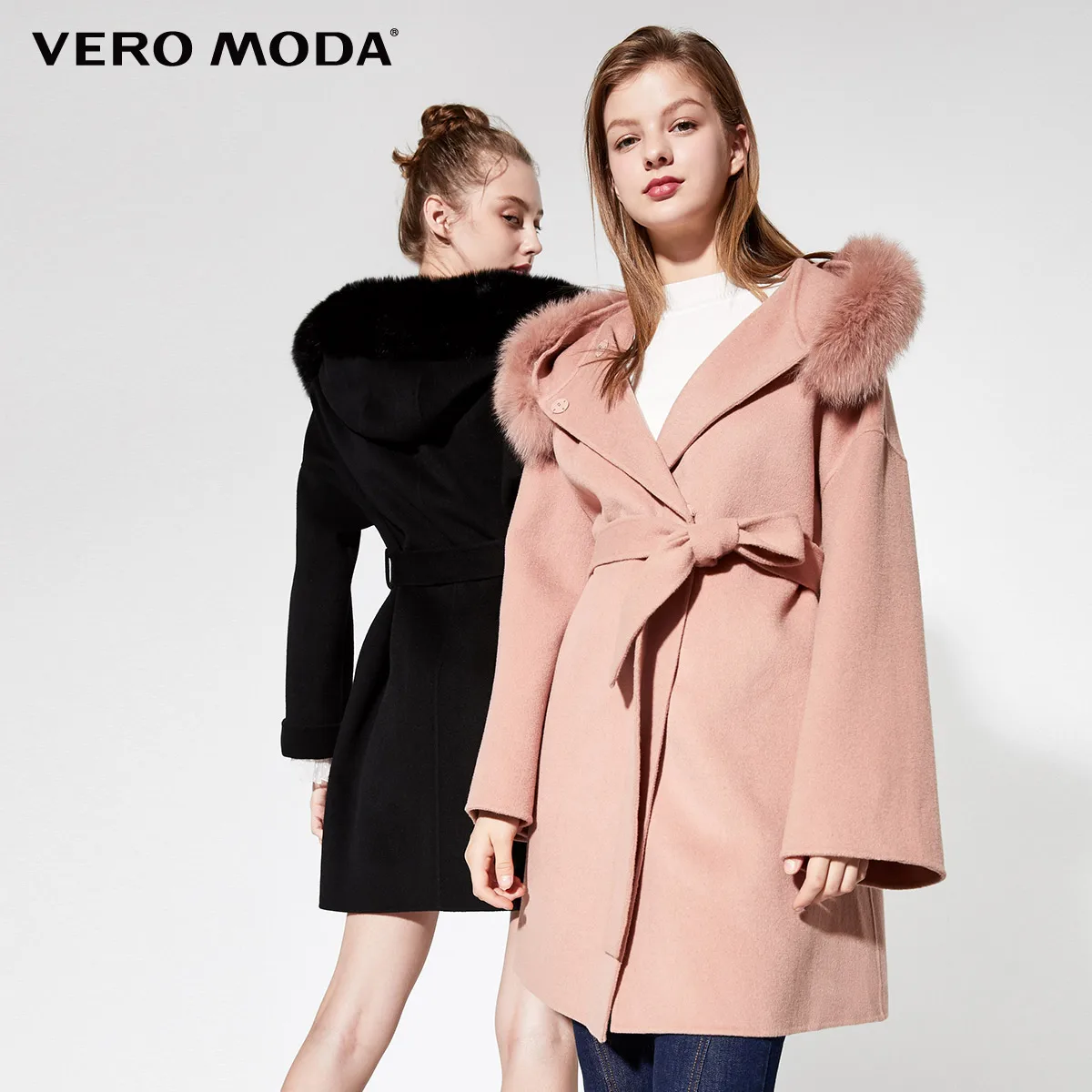 Pale mauve Vero Moda новое шерстяное Двустороннее пальто из натурального меха лисы на шнуровке | 319327530 - Цвет: Pale mauve