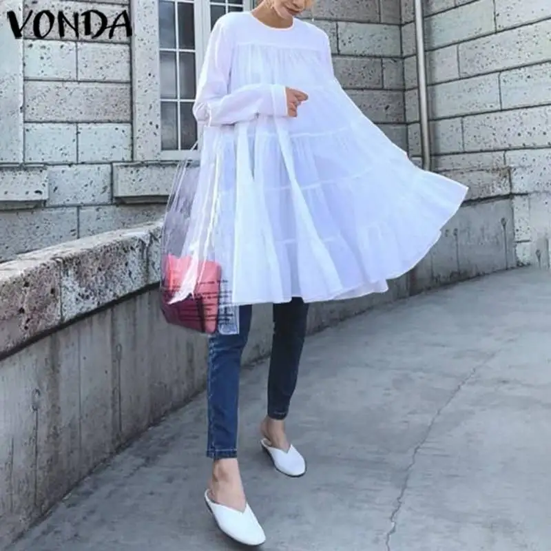 Белое Женское платье VONDA винтажное богемное с длинным рукавом 2020 Летний Пляжный