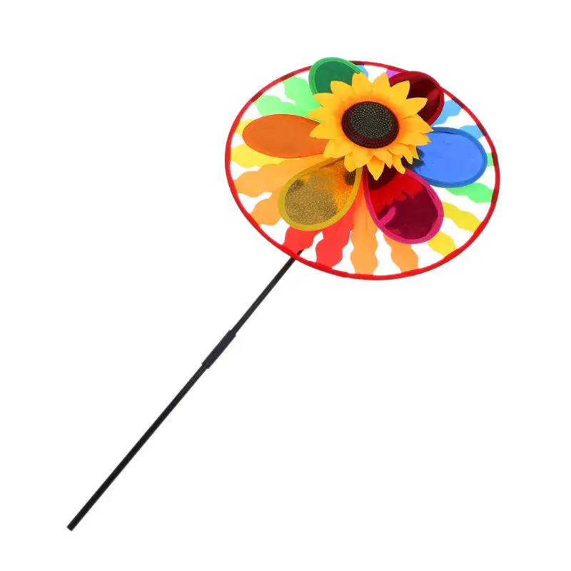 Rainbow Whirligig Wheel Sunflower Windmill Wind Spinner For Home Lawn Yard Decor