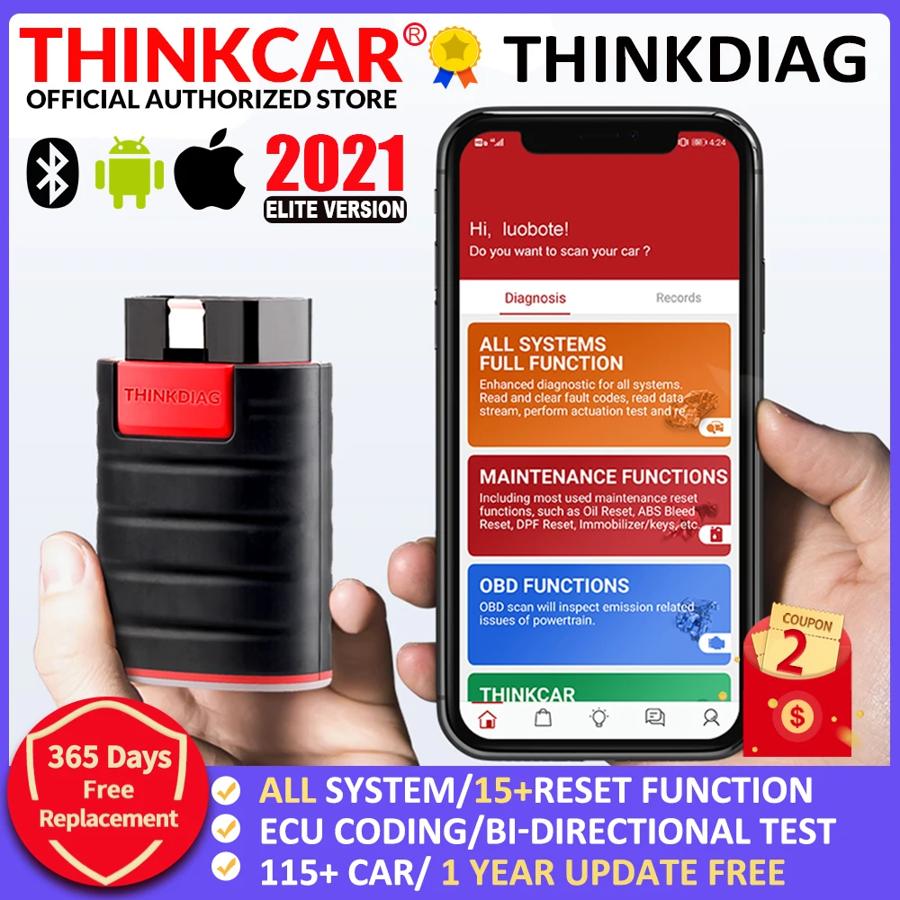 New THINKCAR Thinkdiag Bluetooth-compatible IOS all System15 Reset OBD2 Scanner Automotive Car Diagnostic Tool Code Reader | Автомобили и