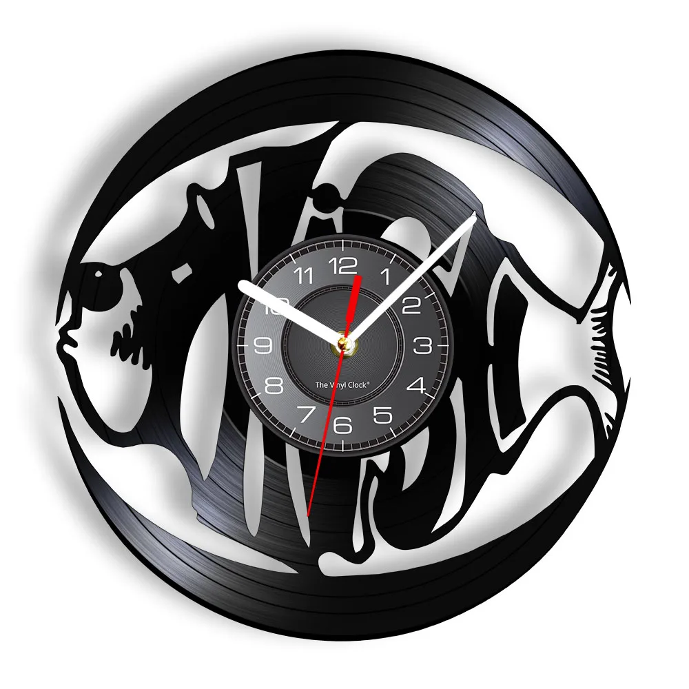 해양 물고기 악센트 비닐 레코드 벽시계 바라쿠다 타임피스 걸이형 시계 홈 데코 해양 앨범 레코드 수족관용