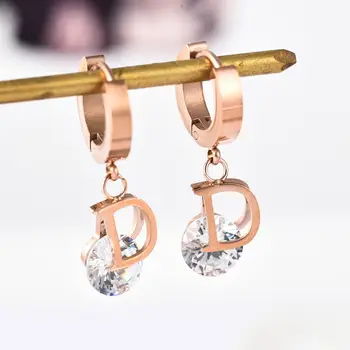 Vintage Luxury Letter D Crystal Earrings For Women Stainless Steel Gold Small Delicate Stud Earrings Brand Fashion Jewelry Gift
