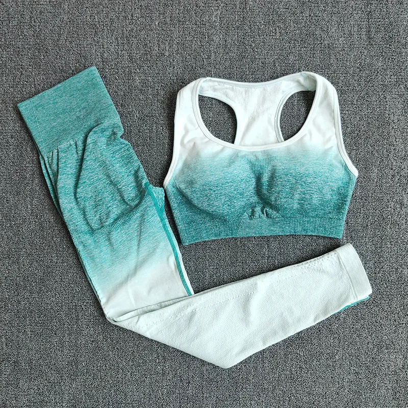 Комплект из двух предметов, женский спортивный бюстгальтер и леггинсы, Женская Спортивная одежда для спортзала, женская одежда для фитнеса - Color: Set Green
