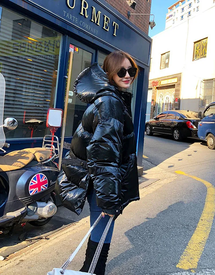 New Winter Women's Jacket hooded parka Bright Colors Insulated Puffy Coat collar hooded Parka Loose waist Belt outwear M192