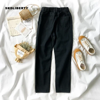 

Black Demin Pants Women High Waist Loose Streetwear Pants Pockets Office Ladies Casual Jeans Trouser Dropshipping