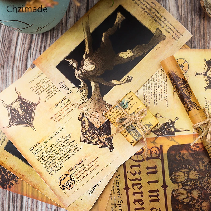 

Chzimade 8pcs/lot Vintage Old Book Pages Monster Paper Sticker For Journal Planner Decorative Paper Scrapbooking DIY Crafts