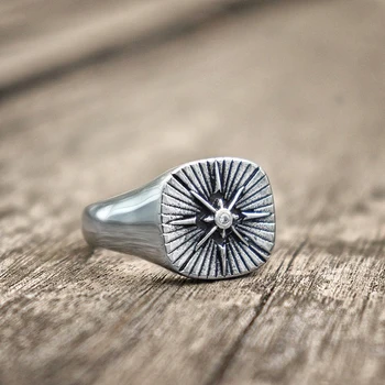 

Classic Simple Polaris Ring Minimalist Cz Stainless Steel Star Signet Rings Mens Jewelry Anniversary Gift