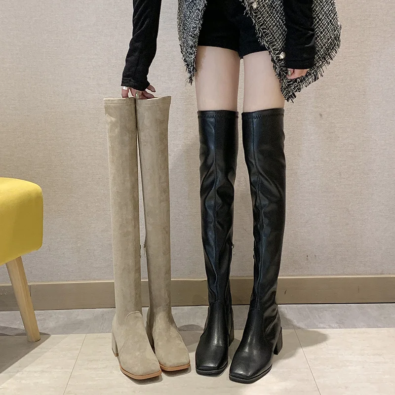 

Sexy Boots Shoes Boots-women Zipper Booties Ladies Winter Footwear 2019 Over-the-knee 2020 High Heel Rubber Over-the-Knee Short