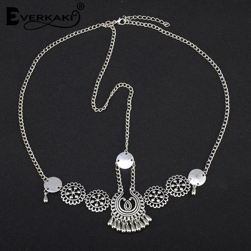 Everkaki Boho серебряный металлический Плетеный головной убор праздничный головной убор индийский этнический головной цепочка цыганские аксессуары для волос ювелирные изделия для женщин