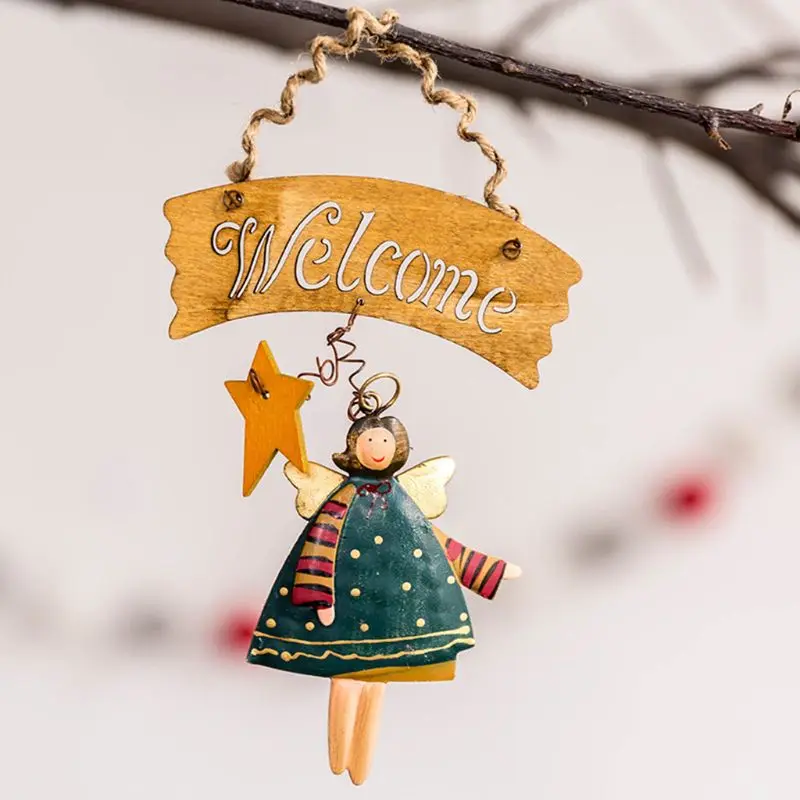 Винтаж Ретро Рождество Ангел Украшение куклы Добро пожаловать Дверь висячая Тарелка деревянная подвеска со знаком Рождественское украшение для дома