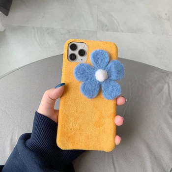 

QL winter case for iphone 11 velvet back covers with lovely flower