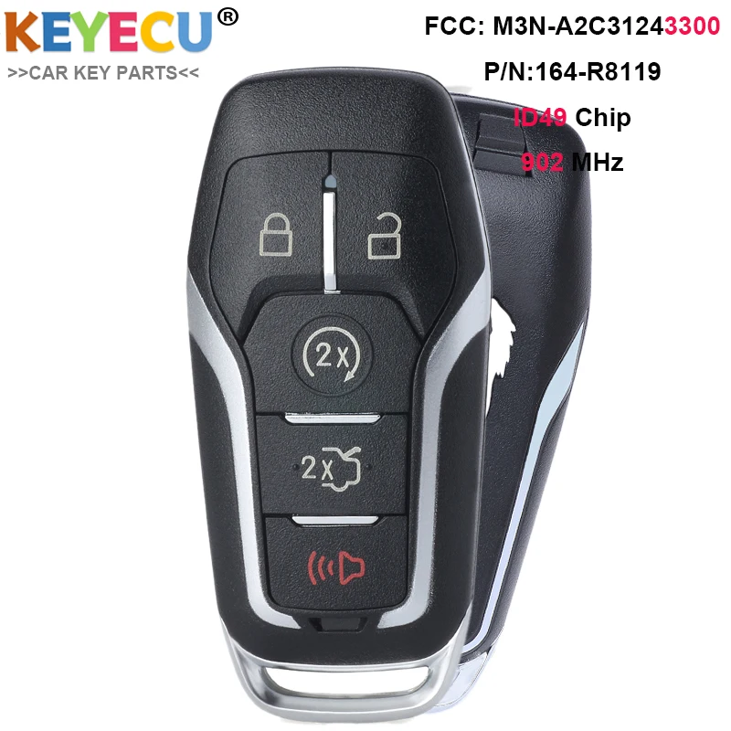 Брелок KEYECU Smart Prox для дистанционного ключа Ford Mustang 2015 2016 2017 2018 - 902MHz FCC: Φ P/N:164-R8119 ID49