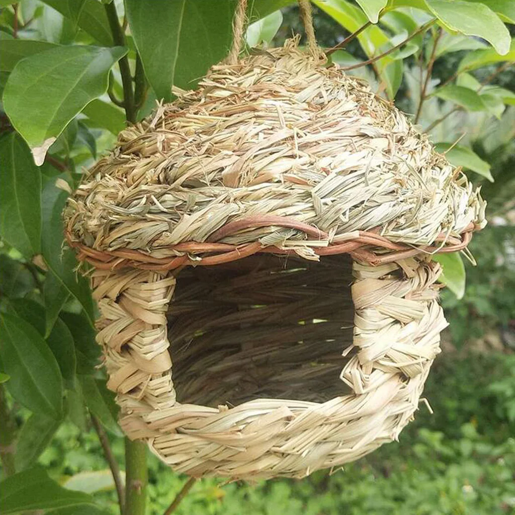 Handwoven Straw Bird Nest Parrot Hatching Breeding Grass Cave Garden Supply