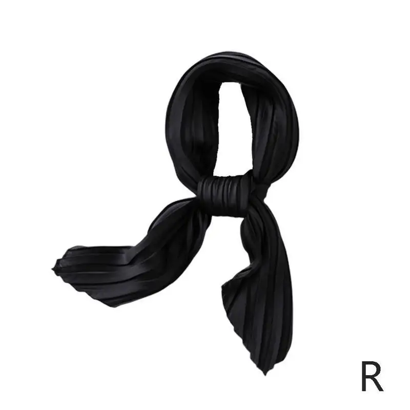 Сморщенная шелковая атласная лента для волос плиссированный эластичный квадратный шейный шарф Женская мода мнущийся шейный платок - Цвет: R