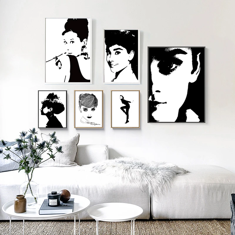 Nordic Creative Black White Fashion Legend Audrey Hepburn Wall Art Picture Canvas Painting Prints poster Living Room Home Decor | Дом и сад