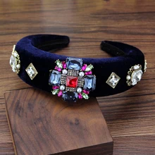 Heavy Vintage Sparkly Colored Crystal Jewel Hairband Navy Diamante Gem Headband For Women Hair Jewelry Accessories