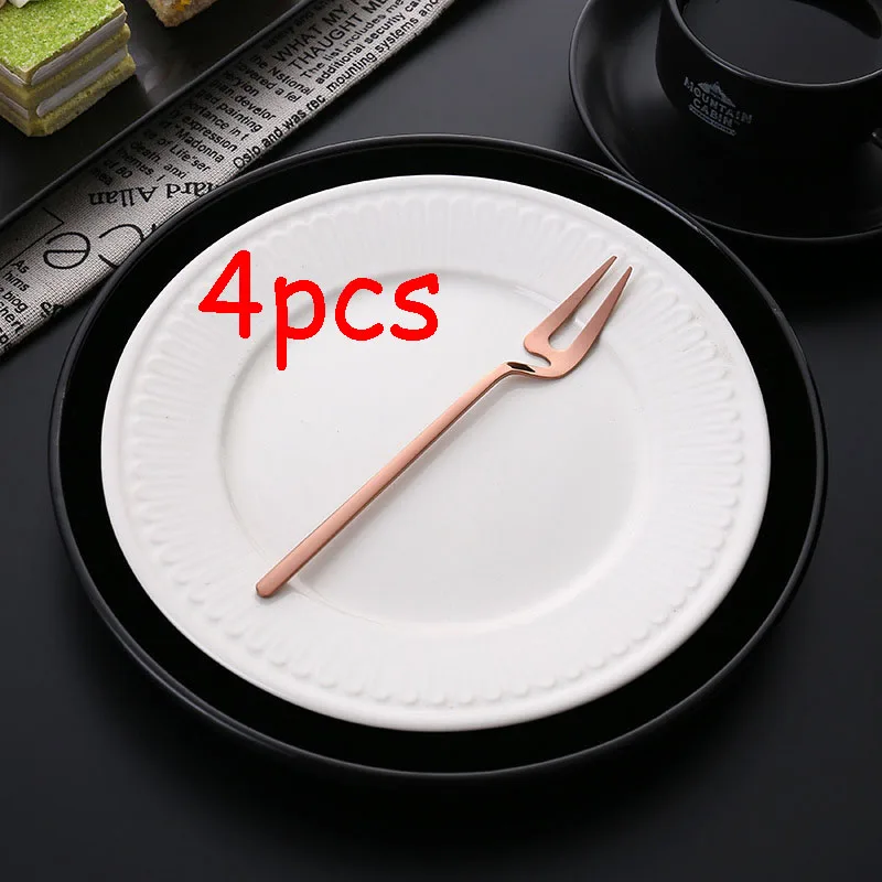 Черный 4 шт./компл. десертная кофейная ложка из нержавеющей стали фруктовая вилка креативная длинная ручка ложка для перемешивания - Цвет: Черный