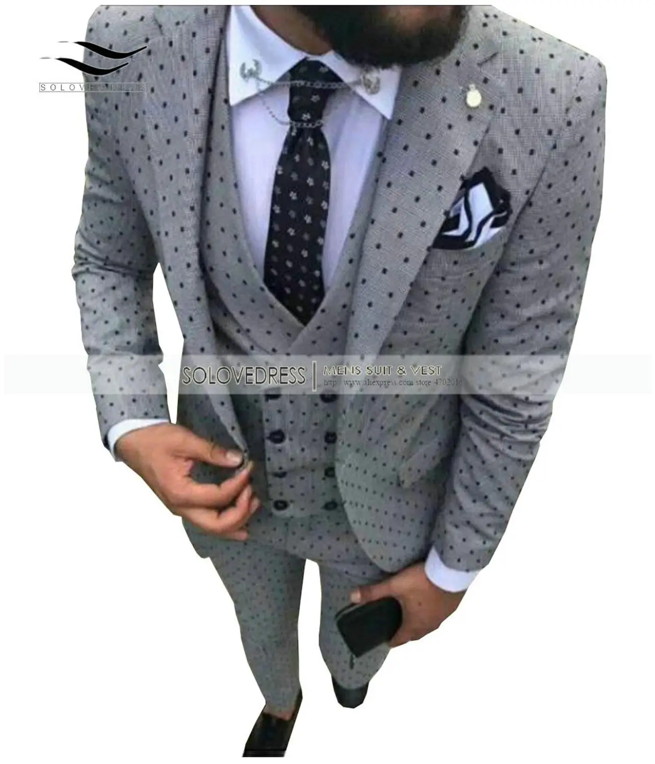 Grey02 Solovedress, мужские костюмы, приталенный, новая мода, одежда для выпускного вечера, с отворотом, цвета шампанского, свадебные, для жениха, Bestman, вечерние, обтягивающие, костюм, 3 предмета, 1 - Цвет: Grey02