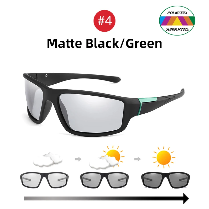 Unisex Photochromic Polarized Cycling Sunglasses - Matte Black Sports Goggles