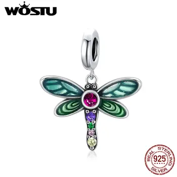 

WOSTU 100% 925 Sterling Silver Bead Shiny Dragonfly Charm Pendant Fit Original Bracelet Necklace DIY Jewelry CQC1706