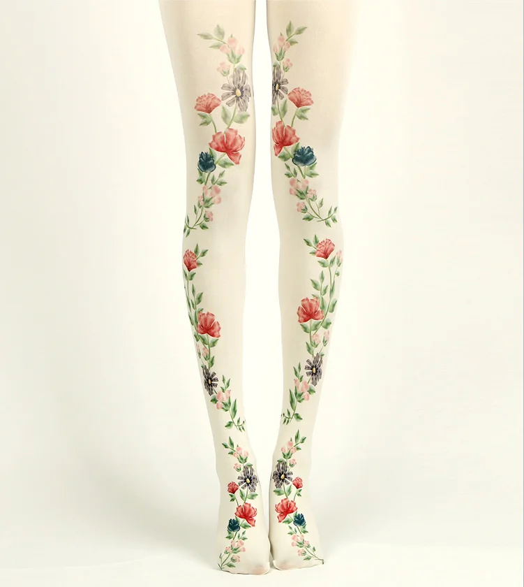 

Fashion Flower Print Pantyhose Womens Patterned Painting Floral Tights