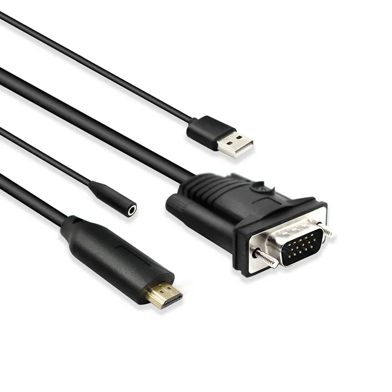 

2 PCS HDMI to VGA Cable Adapter 1.8M with USB and Audio Input HDMI2VGA Cable 1.8M Audio and Video Cable Adapter