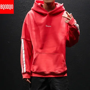

BQODQO Black Stripe Hip Hop Hoodies Autumn For Men Fashion Streetwear Hooded Pullovers Japan Style Casual Men's Clothing Hoodiee