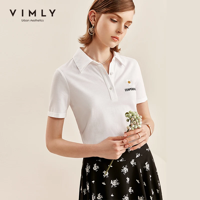 Vimly 2020 летняя футболка поло с воротником для женщин Vogue буквенным принтом