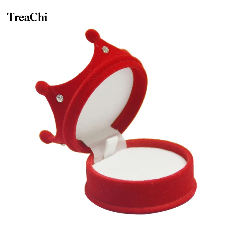 Wholesale 10pcs/lot Velvet Ring Display Case Princess Crown Shaped Earrings Storage Container Little Girl Necklace Ring Gift Box