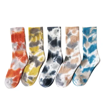 

Fashion Men And Women Tie-dye Cotton Socks Leisure Sport Colorful Street Harajuku Casual Tube Printing Socks For Couples