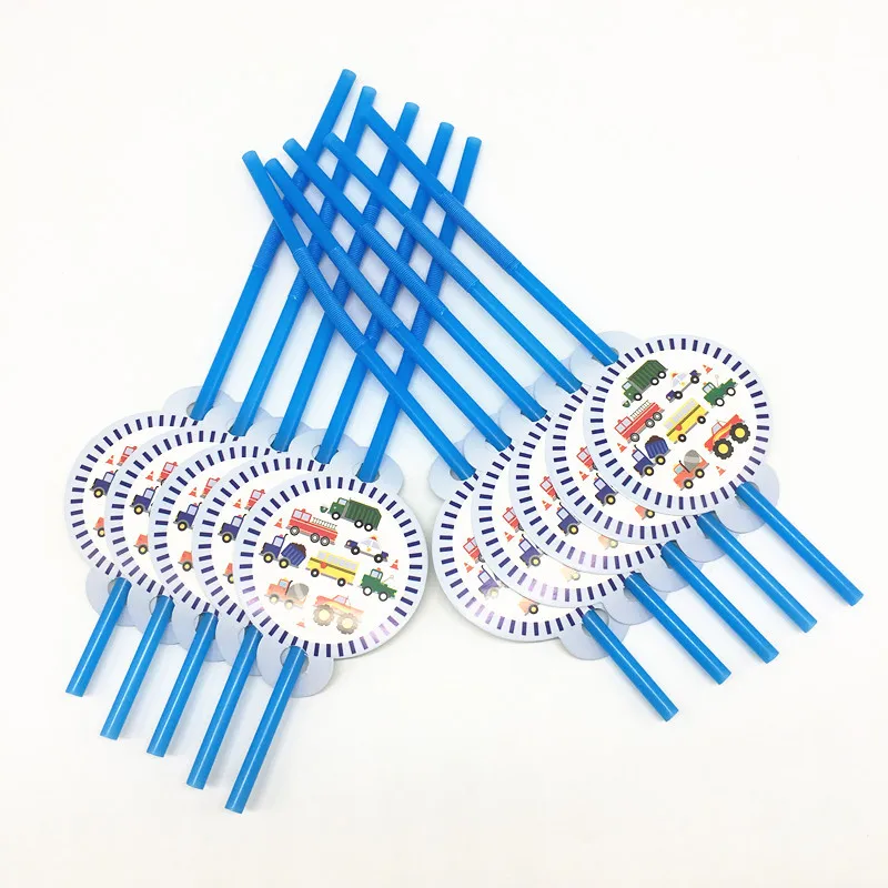 10pcs Straw С рисунком из мультфильма «Тачки» грузовики украшение для торта на день рождения на тему "Лошадки карусели" вечерние украшения одноразовая посуда автобус полиции малыш душ Мальчики принадлежности для вечеринок - Цвет: 10pcs Straw