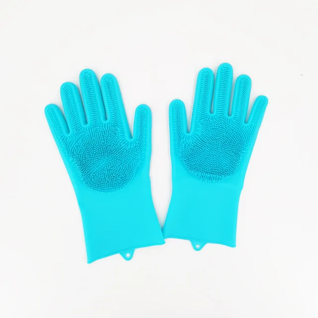 Небесно-голубой 1 пара перчаток кухонные силиконовые чистящие перчатки волшебные силиконовые перчатки для мытья посуды щетка для домашнего хозяйства резиновый инструмент для чистки кухни - Цвет: Небесно-голубой