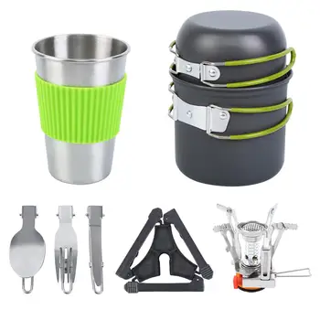 

Gas Camping Stove Cookware Kit Propane Burner Tools For Outdoor Hiking Cooking