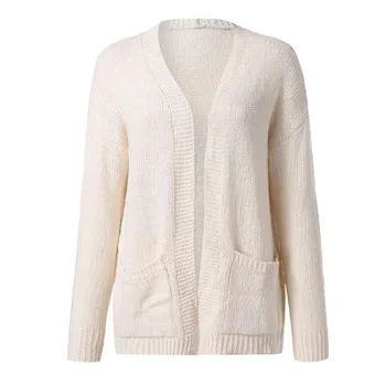 

Outwear Women Cardigan Sweater Warm Elegant Casual Coat Solid Long Sleeve Soft Knitted Jumper Ladies With Pocket Autumn Winter