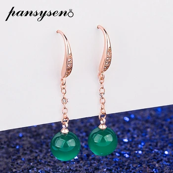

PANSYSEN Luxury Rose Gold Color Vintage Real Green Red Agate Drop Earrings for Women 925 Sterling Silver Ladies Jewelry earrings